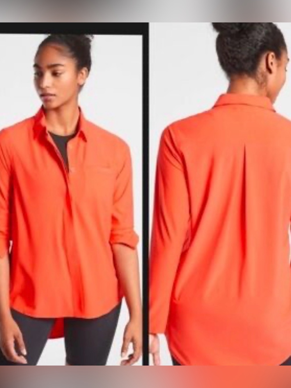 EUC Athleta Urbanite Tangerine Long-Sleeve Collared High-Low Blouse Size 1X